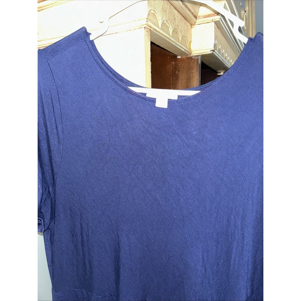 J Jill Dress Women’s M Blue Maxi Pockets Short Sleeve Jersey Boho Beachy - Picture 2 of 4